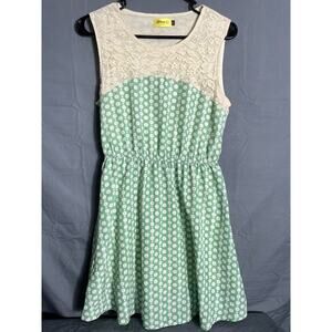 Max C London Green Dress Size M Ivory Lace Stretch Waistband Rockabilly